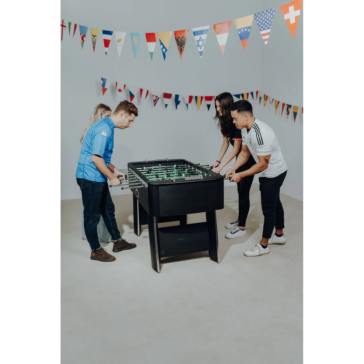 Black Steel Chromed Foosball Soccer Table 125x145x90 cm – Professional Indoor Football Game Table