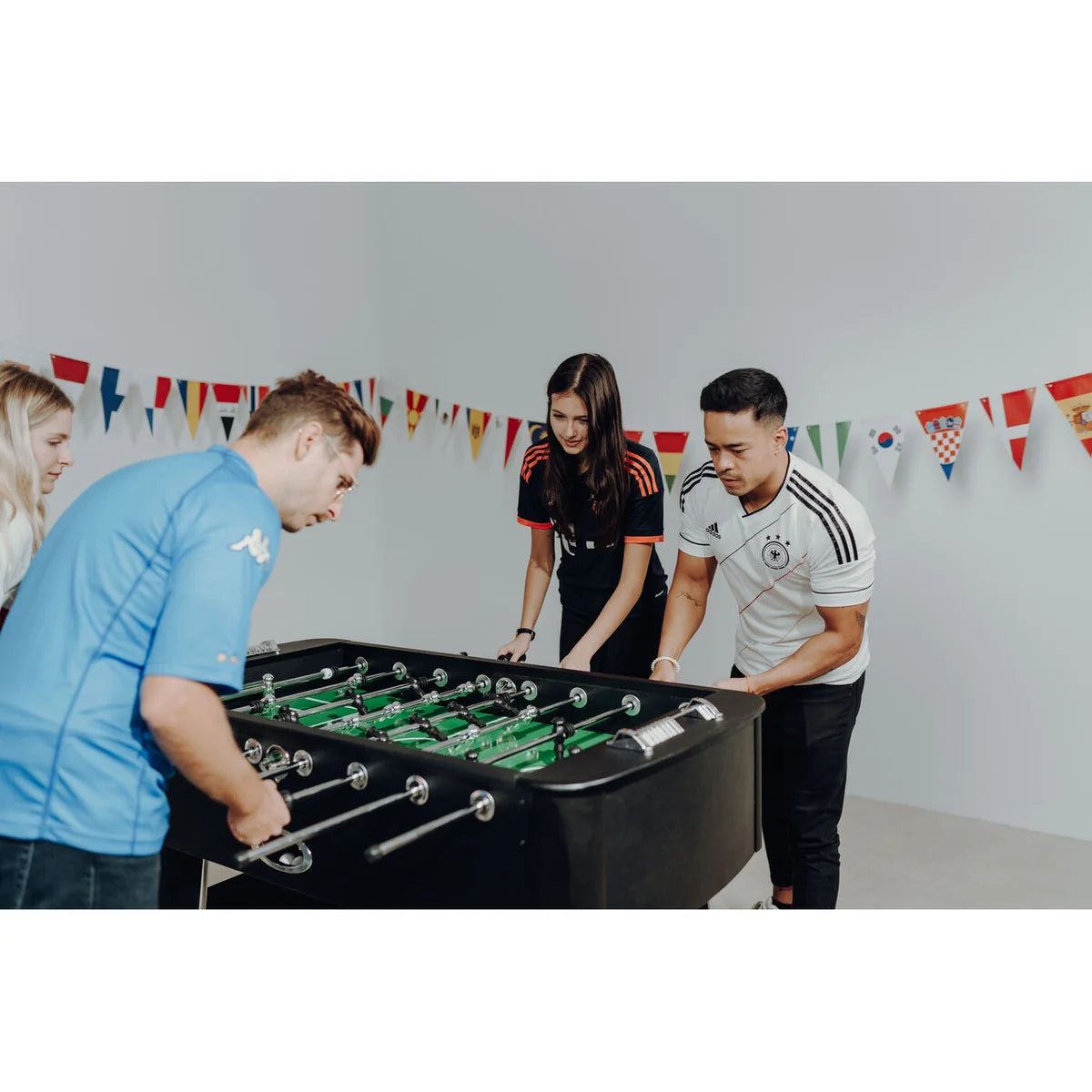 Black Steel Chromed Foosball Soccer Table 125x145x90 cm – Professional Indoor Football Game Table