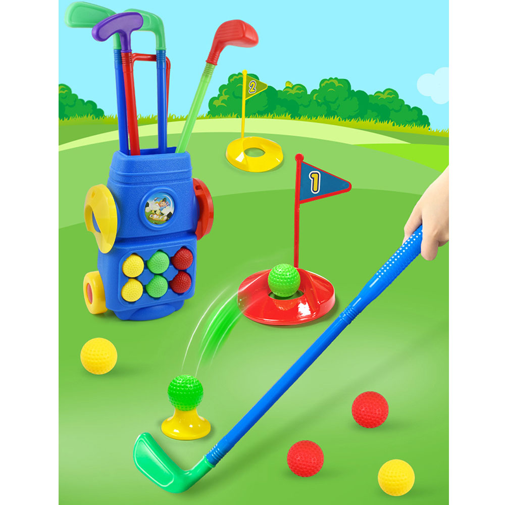 COOLBABY Toddler Golf Toy Set,Kids Golf Suitcase Toy Set with 4 Colorful Golf Clubs 6 Balls 2 Practice Holes for Kids indoor outdoor golf toys - COOL BABY