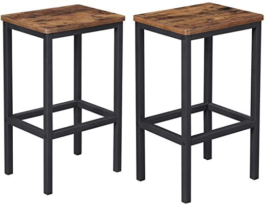 Vintage Style Rustic Brown Bar Stools - Set of 2 - COOLBABY