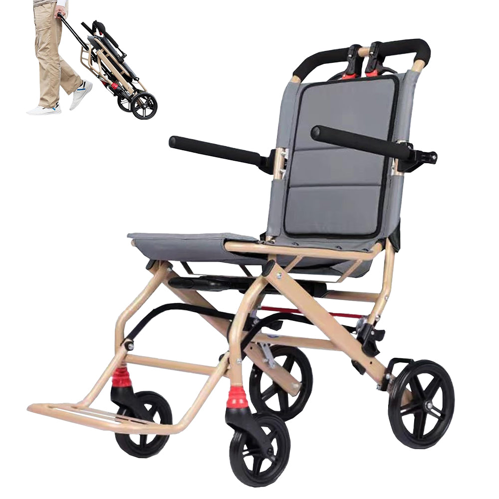 Manual Wheelchair Lightweight Foldable Transport Wheelchair Travel Wheelchair Support 220lbs with Telescopic Handle - COOLBABY