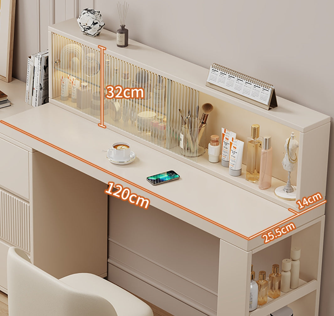 COOLBAY Lacquered solid wood dressing table bedroom modern simple makeup table bucket cabinet one light luxury senior sense makeup table - COOLBABY