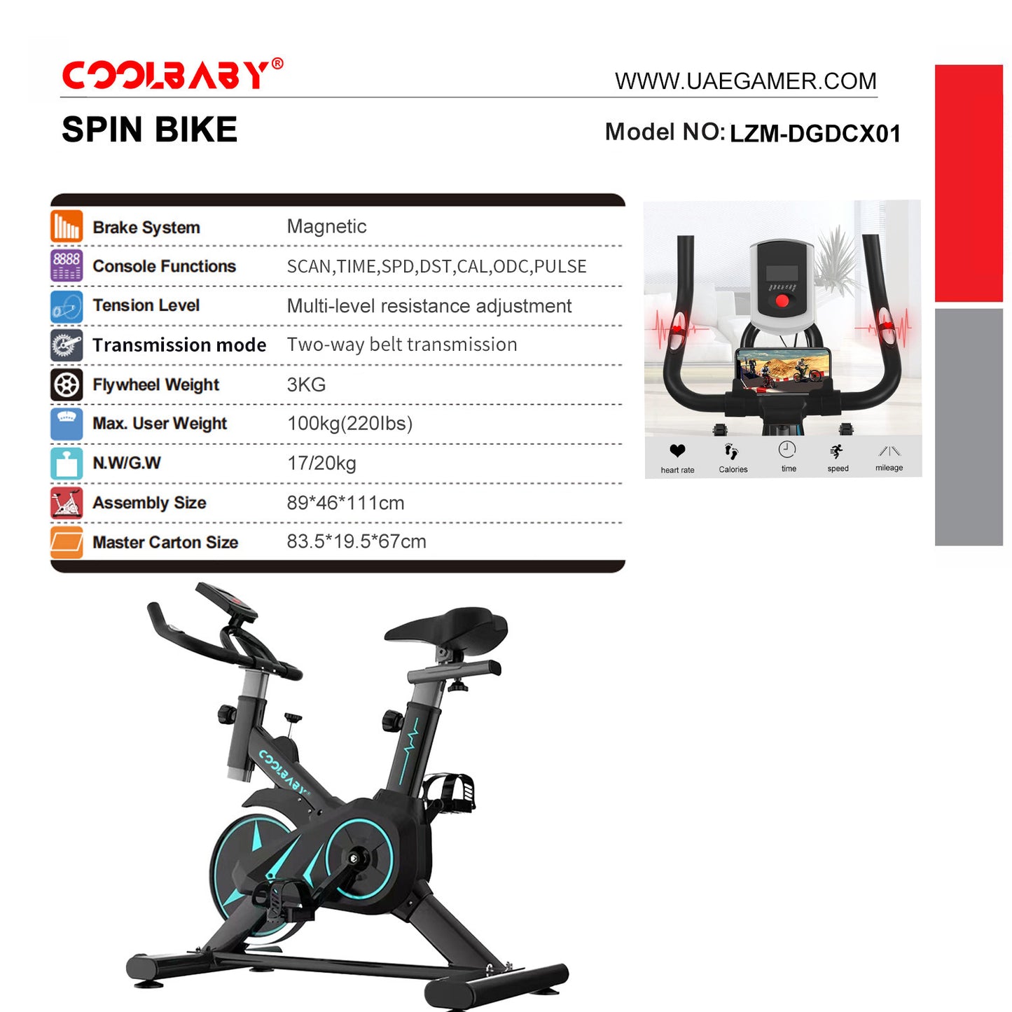 COOLBABY Indoor Cycling Bike - Magnetic Resistance, with Phone Holder, Heart Rate Monitor, Exercise Bike Cycle Stationary Bikes - COOLBABY