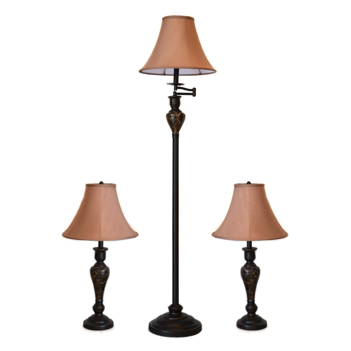 Floor Lamp SET (1 floor Lamp + 2 Table Lamps) Brass/Ceramic - Black / Brown - COOLBABY