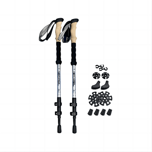 COOLBABY Folding Lightweight Walking Stick with Natural Cork Handles, Flip Lock, Four Season/All Terrain Accessories and Carrying Bag - COOL BABY
