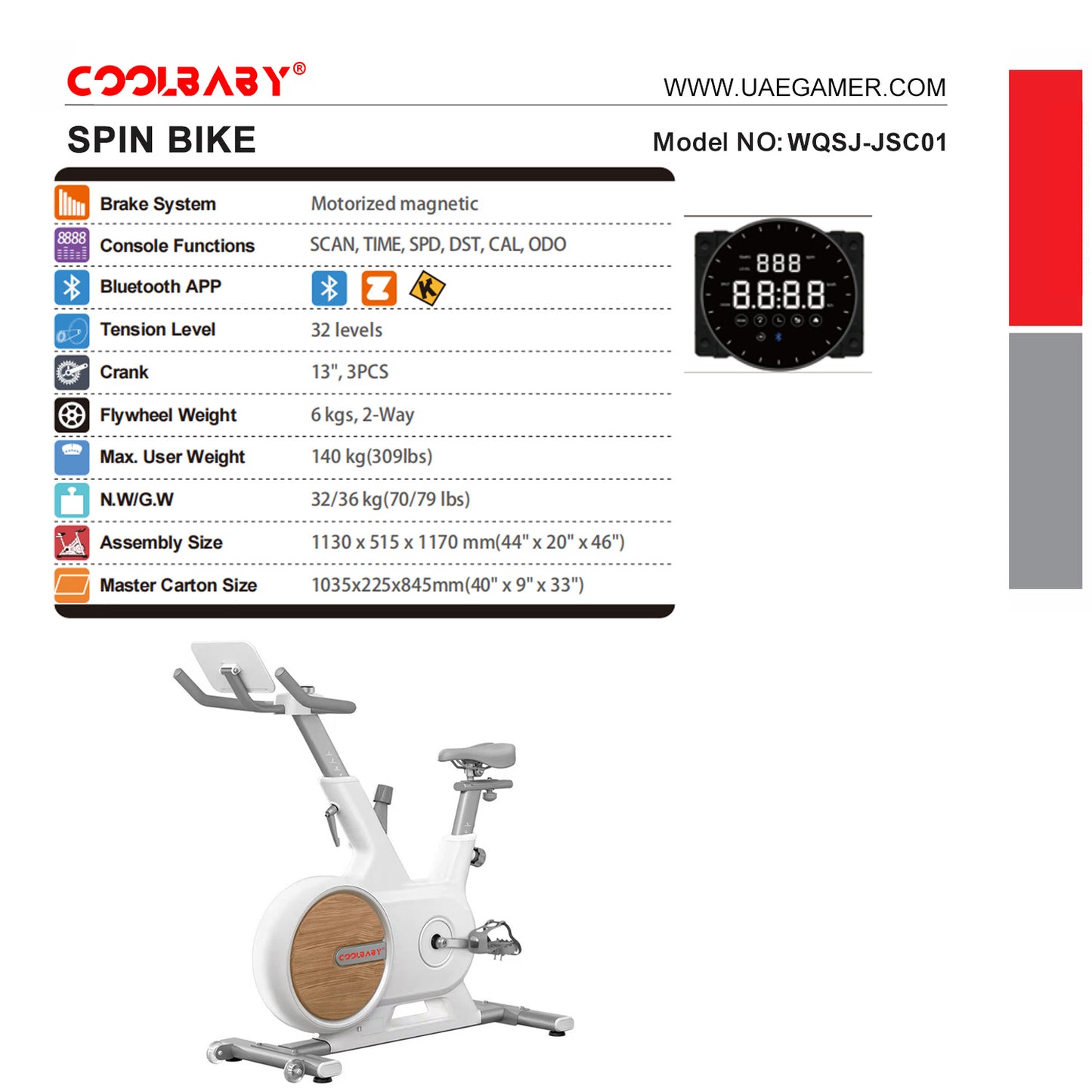 COOLBABY Indoor Magnetic Spinning Bike With Bluetooth APP,Exercise Bike for Home Workout,Motorized Magnetic,Tablet Holder,WQSJ-JSC01 - COOLBABY