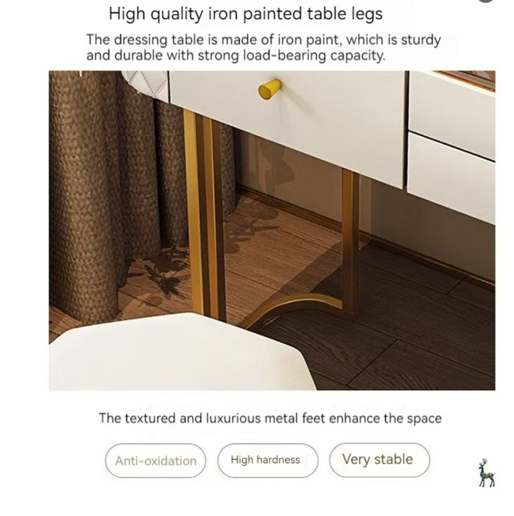 Modern Solid Wood Makeup Vanity Table Set with Smart Mirror and LED Lighting - COOLBABY