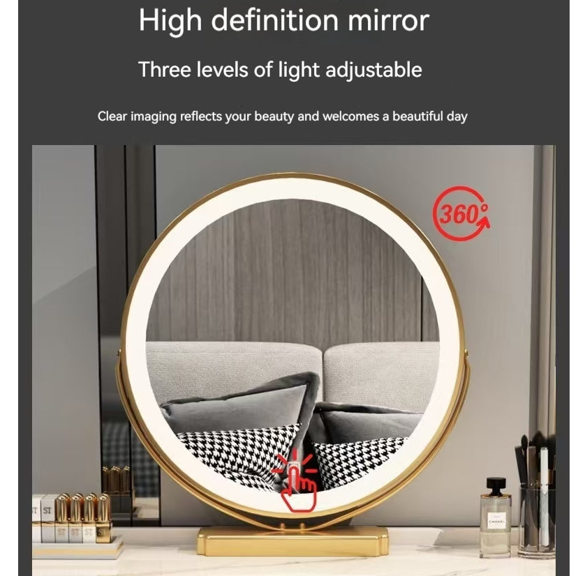 Modern Solid Wood Makeup Vanity Table Set with Smart Mirror and LED Lighting - COOLBABY