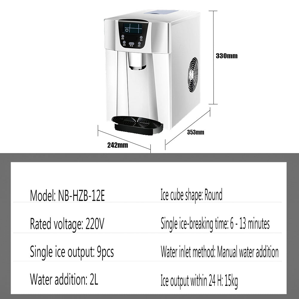 Ice Maker Machine 3 In 1 Counter Round Ice, 15kg/24H, 2L Water Tank, for Home, Office & Hotel, Silver
