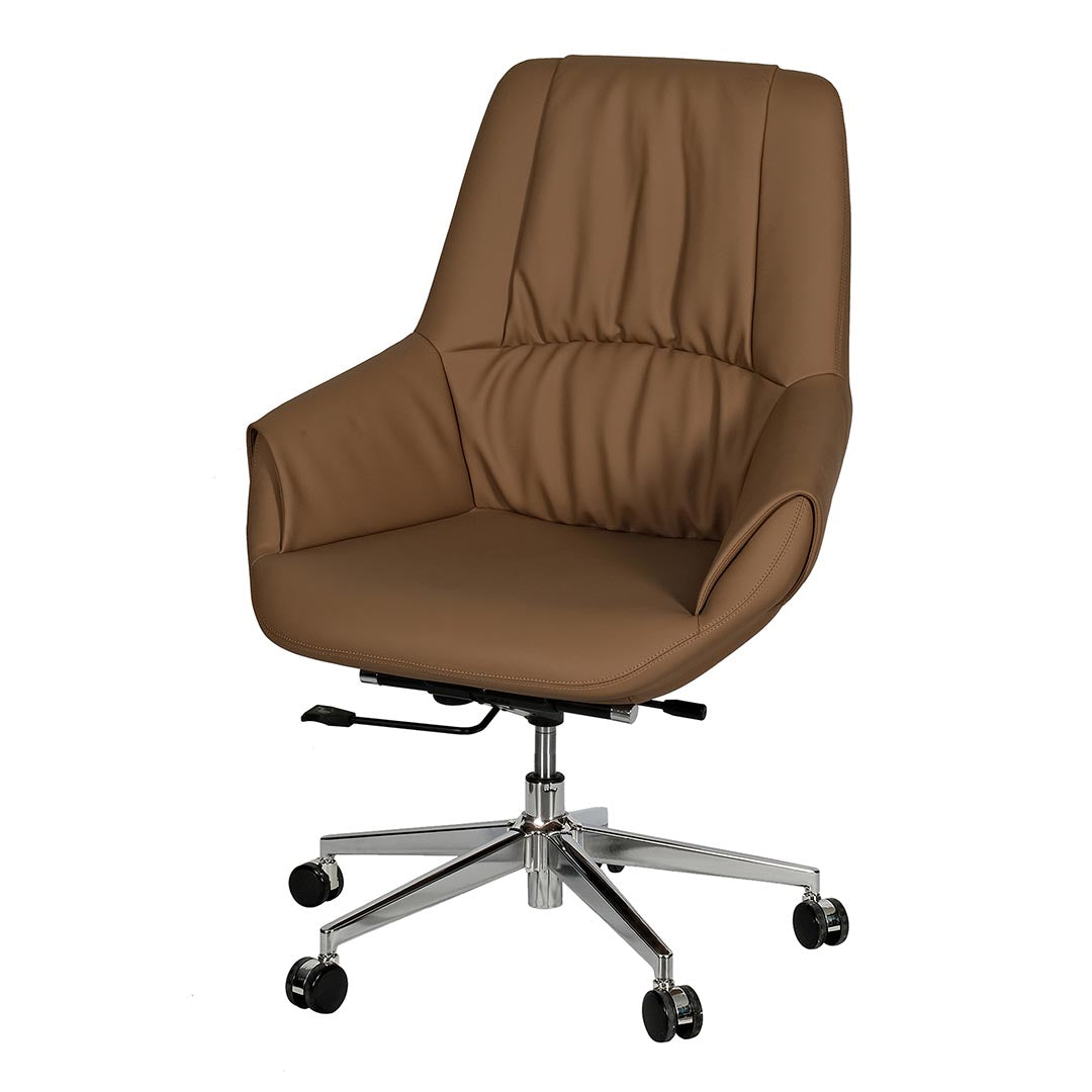COOLBABY Ergonomic Low Back Office Chair 2212-B, Brown PU Leather with Adjustable Height and Swivel Function - COOLBABY