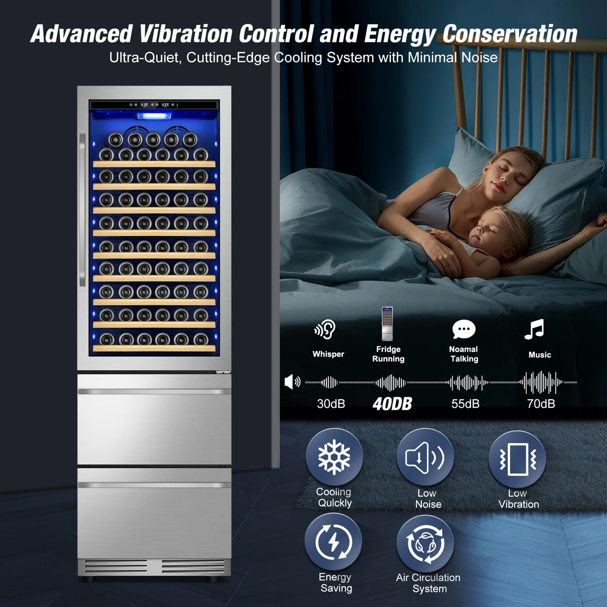 23.5'' Freestanding/Built-in 110 Bottle And 165 Can Wine & Beverage Refrigerator 2 IN 1 Dual Zone Drawer Beverage Fridge Wine Cooler