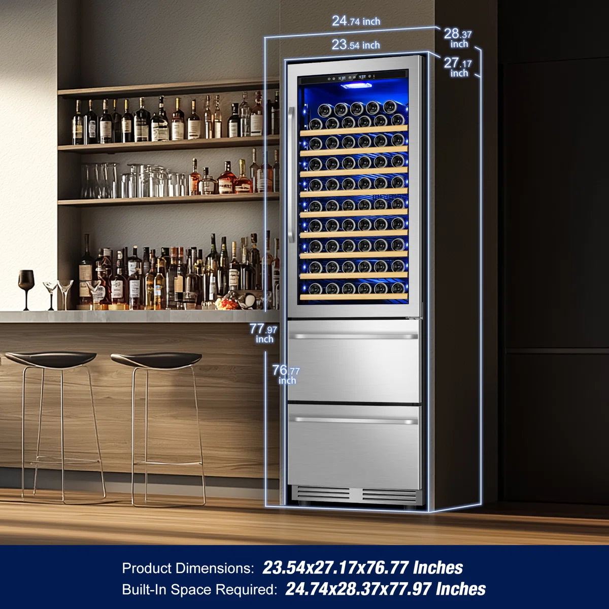 23.5'' Freestanding/Built-in 110 Bottle And 165 Can Wine & Beverage Refrigerator 2 IN 1 Dual Zone Drawer Beverage Fridge Wine Cooler