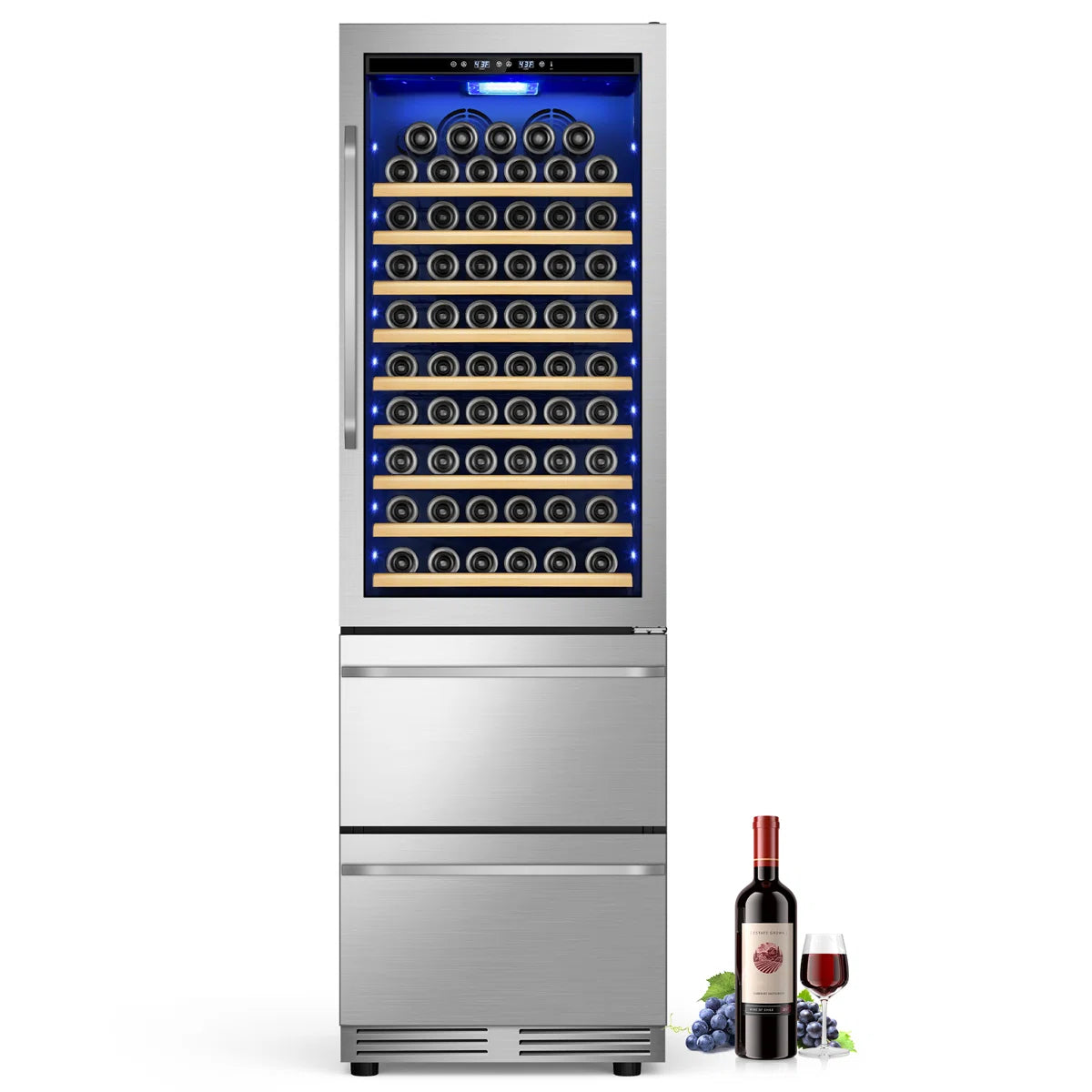 23.5'' Freestanding/Built-in 110 Bottle And 165 Can Wine & Beverage Refrigerator 2 IN 1 Dual Zone Drawer Beverage Fridge Wine Cooler