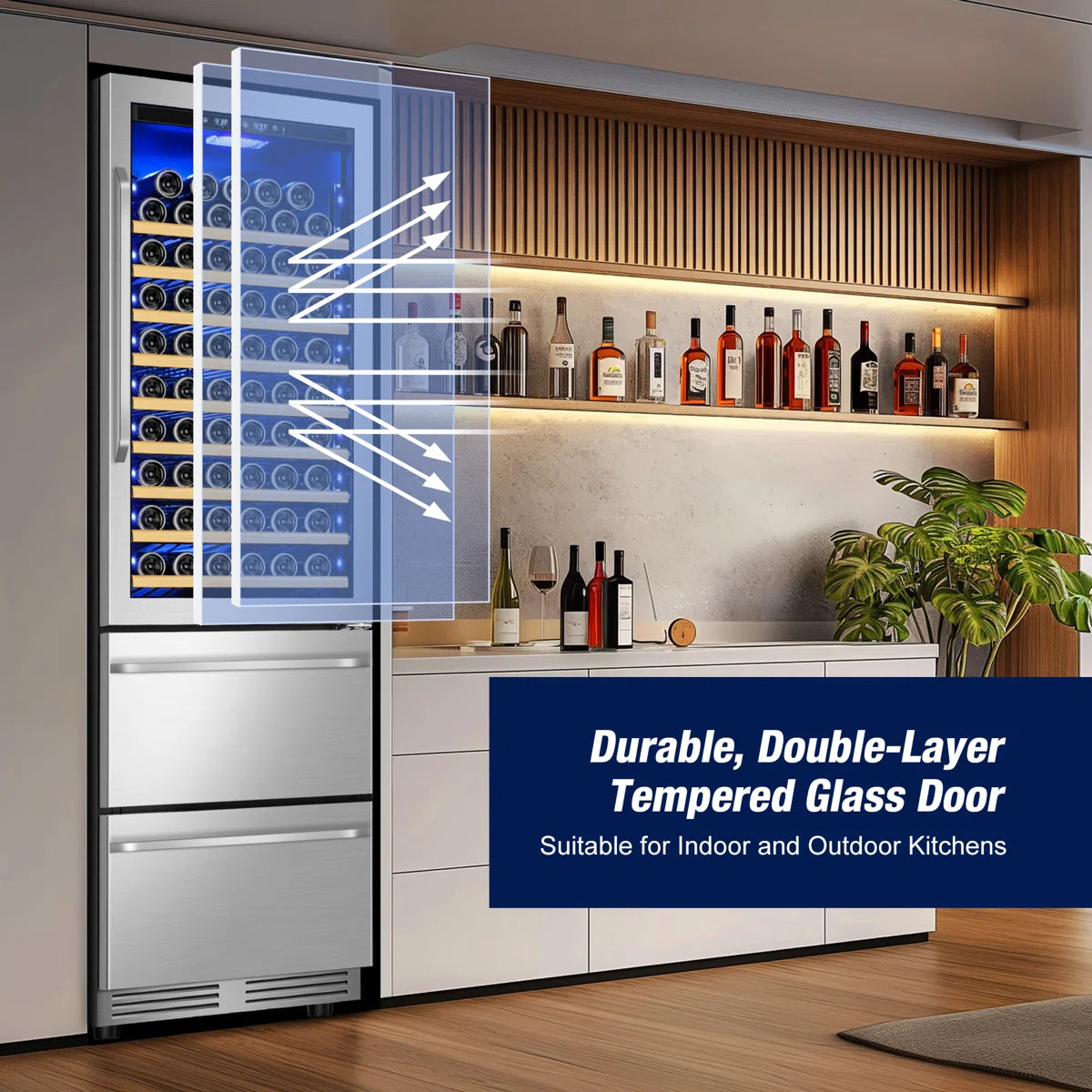 23.5'' Freestanding/Built-in 110 Bottle And 165 Can Wine & Beverage Refrigerator 2 IN 1 Dual Zone Drawer Beverage Fridge Wine Cooler
