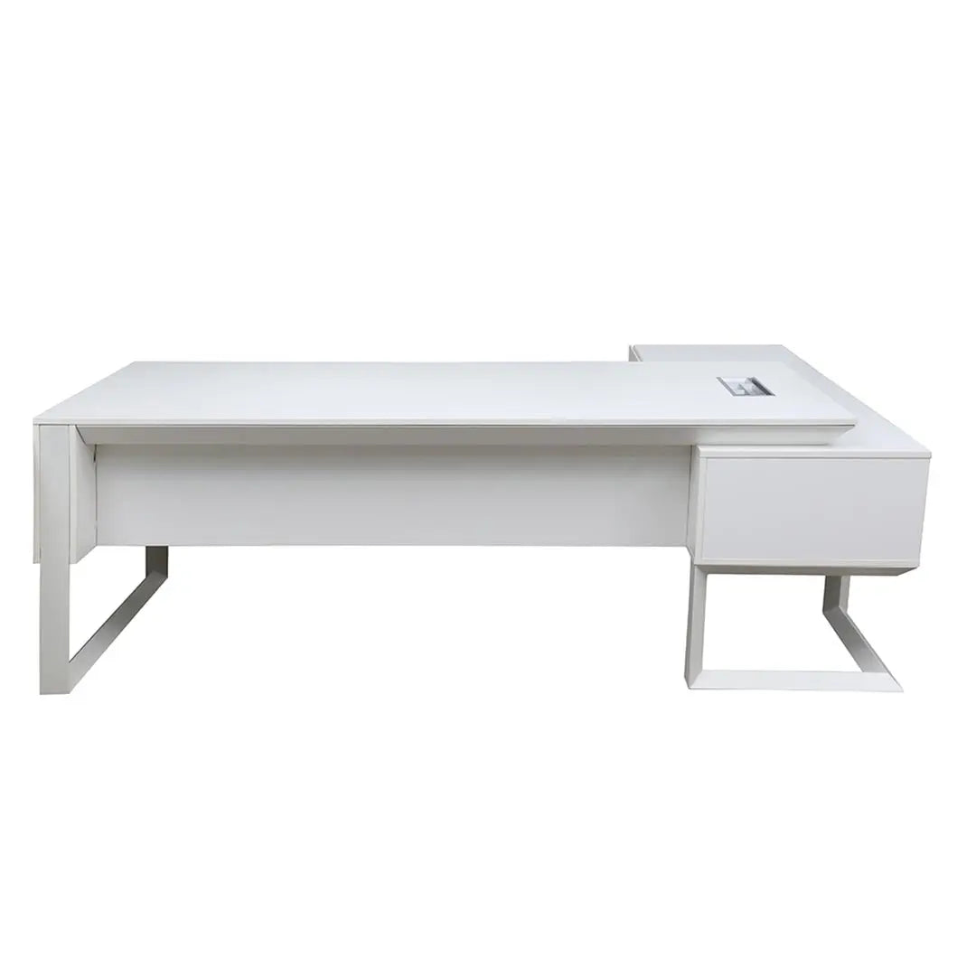 Office Table 720-T01-2.4 White Executive Desk with Side Table, Drawers & Storage Cabinet