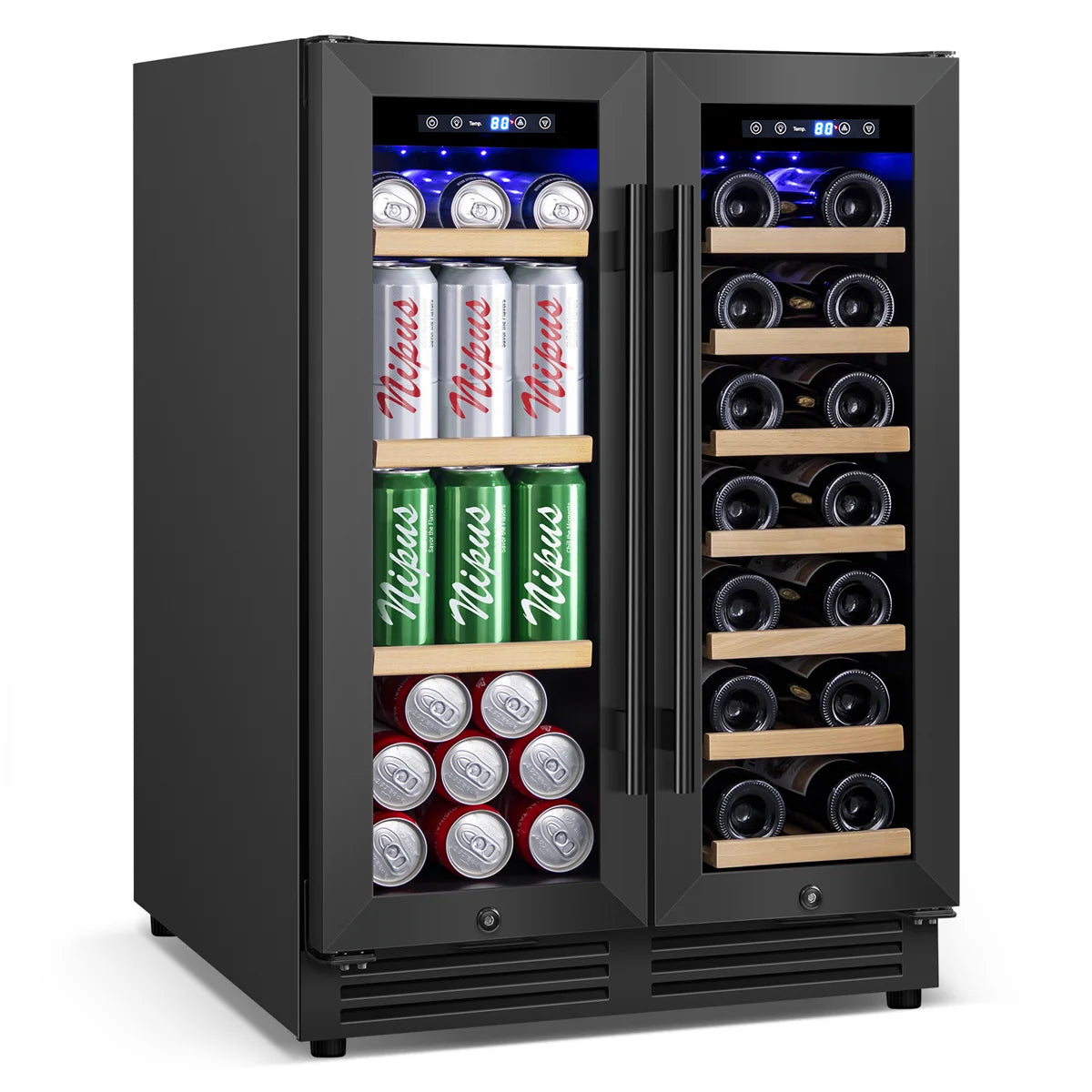 24 Inch 20 Bottle & 60 Can Dual Zone Wine and Beverage Refrigerator Undercounter Cooler Fridge