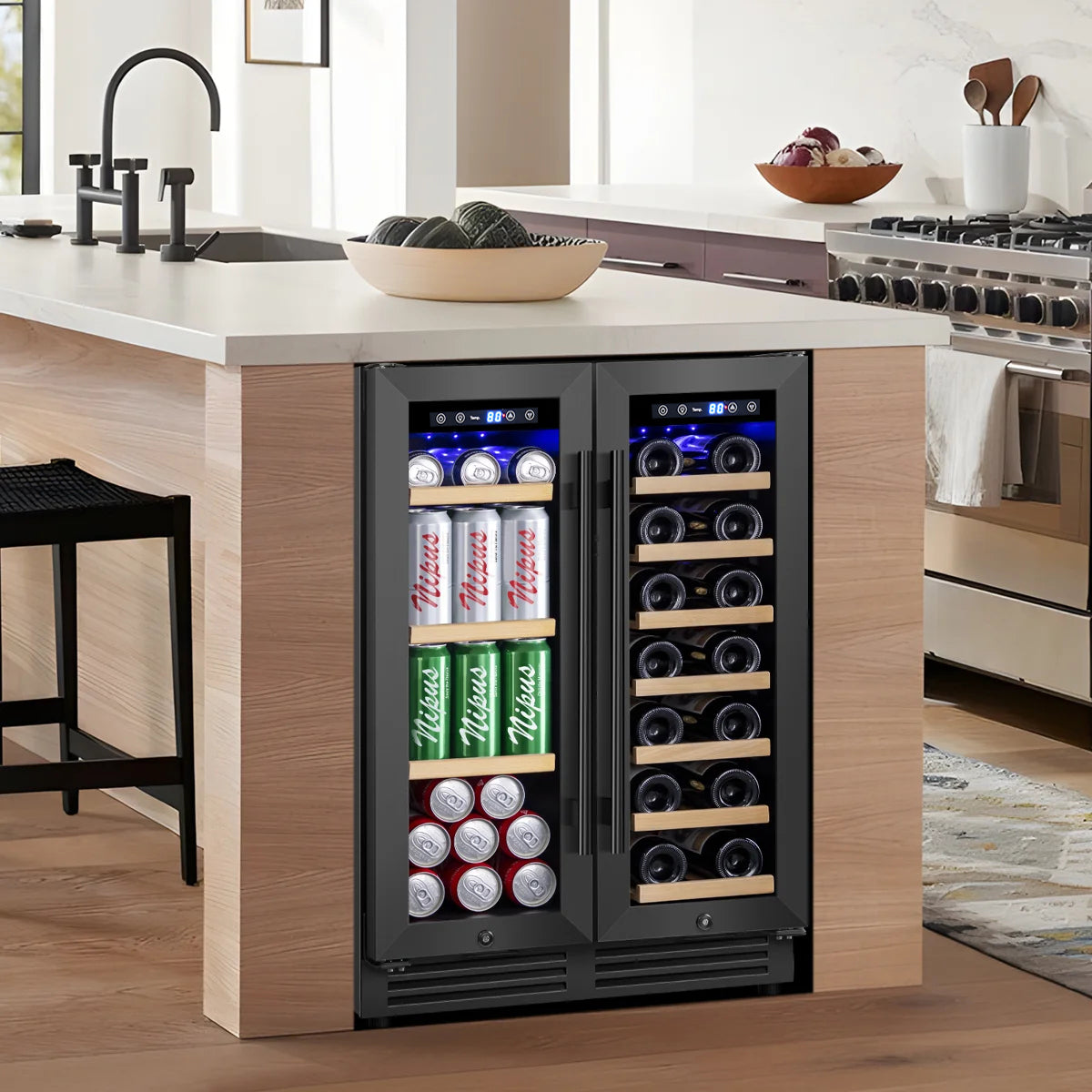 24 Inch 20 Bottle & 60 Can Dual Zone Wine and Beverage Refrigerator Undercounter Cooler Fridge