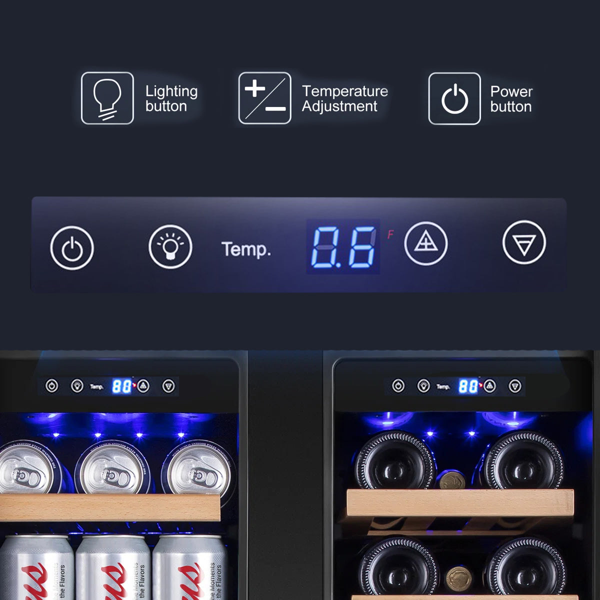24 in. Dual Zone Beverage & Wine Refrigerator Holds 20 Bottles and 60 Cans Freestanding or Built-In Cooler