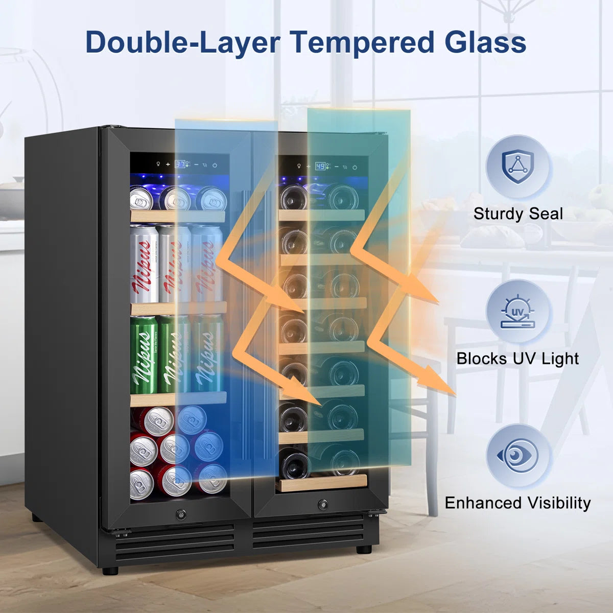 24 Inch 20 Bottle & 60 Can Dual Zone Wine and Beverage Refrigerator Undercounter Cooler Fridge