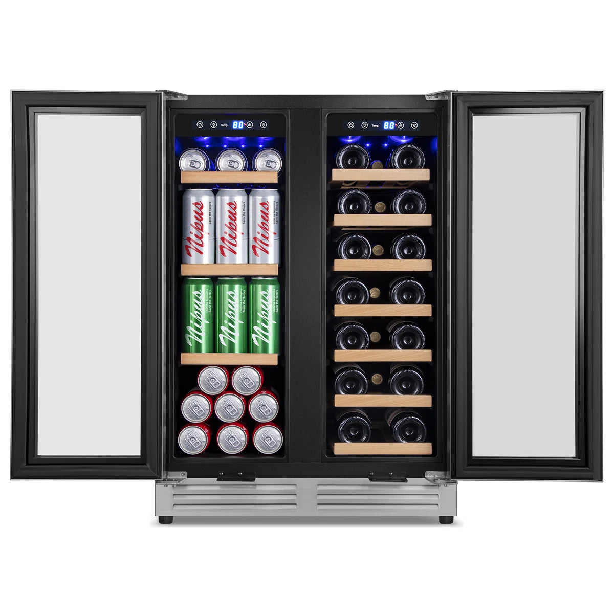 24 in. Dual Zone Beverage & Wine Refrigerator Holds 20 Bottles and 60 Cans Freestanding or Built-In Cooler