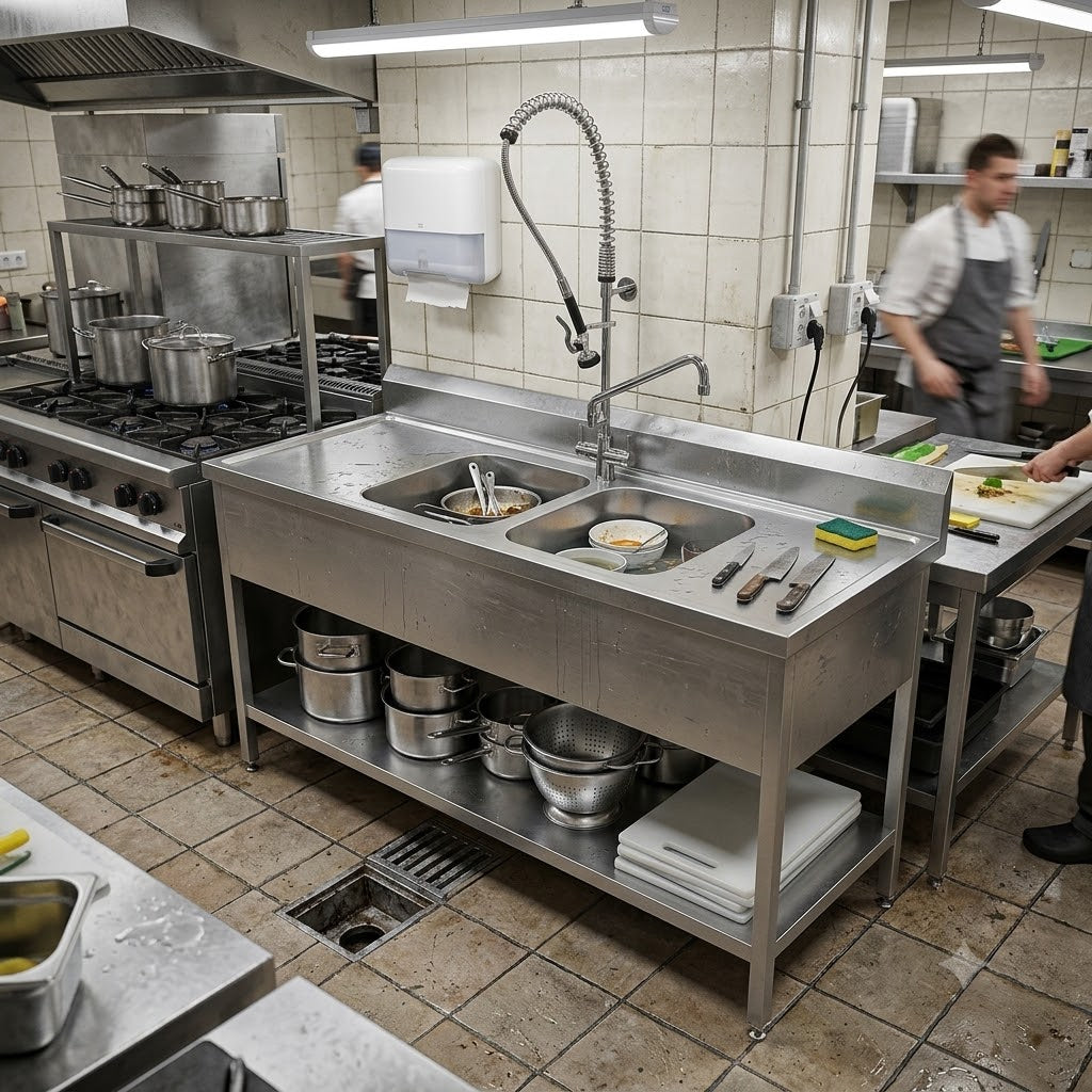 Commercial Double Bowl Stainless Steel Sink Unit | AISI 304 Double Compartment Sink | CE Certified | Made in UAE
