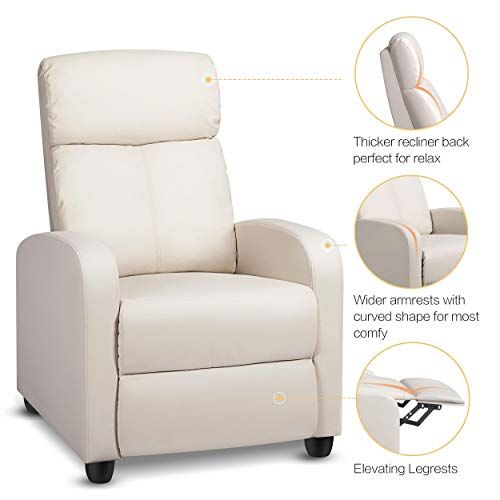 Modern Single Recliner Sofa Padded Seat with Leatherite PU - COOLBABY