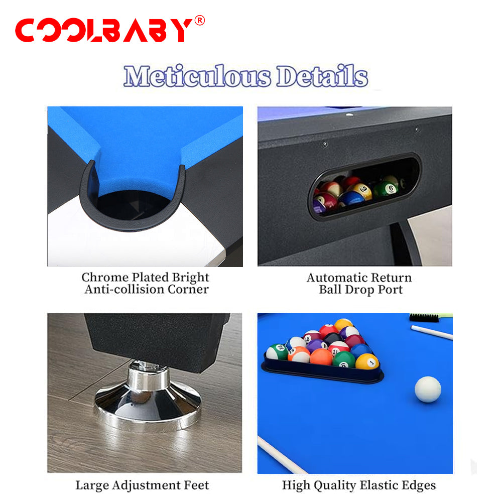 COOLBABY Billiards Table Indoor Entertainment Sport 8FT Auto Ball Return America Pool Billiard Table - Perfect for Family Game Room - COOLBABY