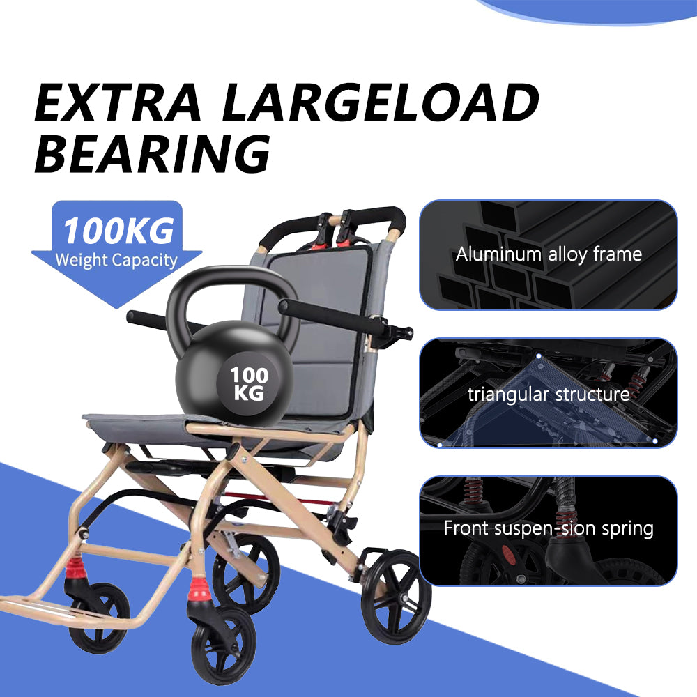 Manual Wheelchair Lightweight Foldable Transport Wheelchair Travel Wheelchair Support 220lbs with Telescopic Handle - COOLBABY