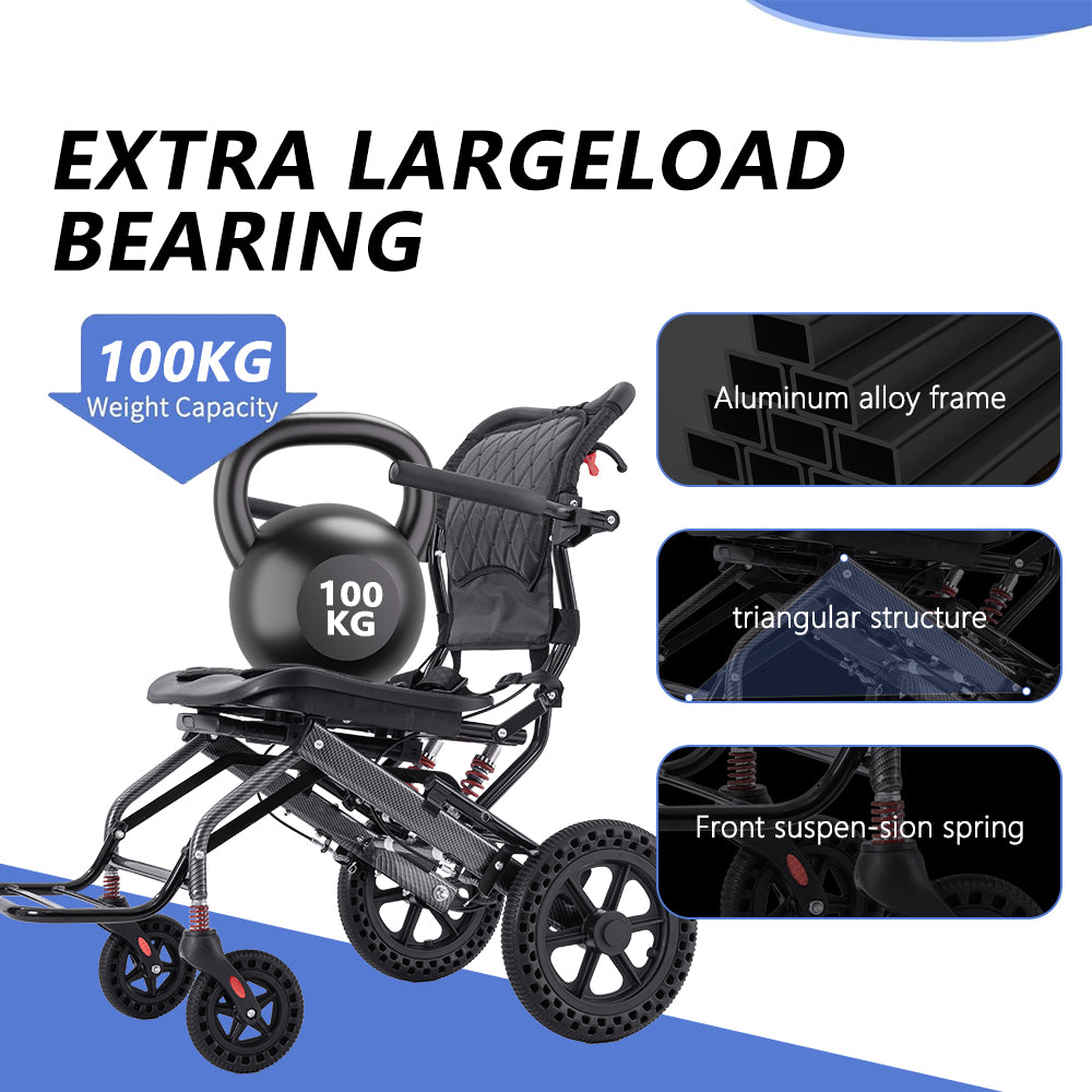 Ultra Lightweight Portable Ergonomic Design Foldable Manual Wheelchair with Pull Rod Aluminum Alloy Travel Wheelchair - COOLBABY