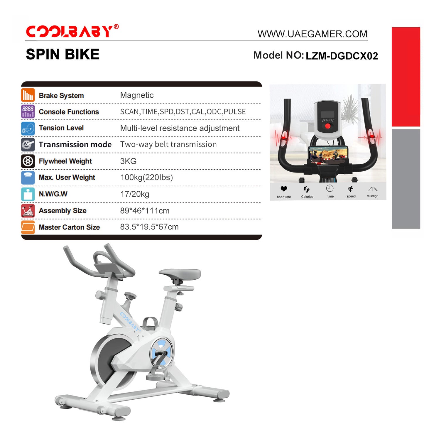 COOLBABY Indoor Cycling Bike, Silent Belt Drive Exercise Bike Stationary Bicycle with Steel Flywheel, Phone Holder, Handlebar, Heart Rate Monitor - COOLBABY