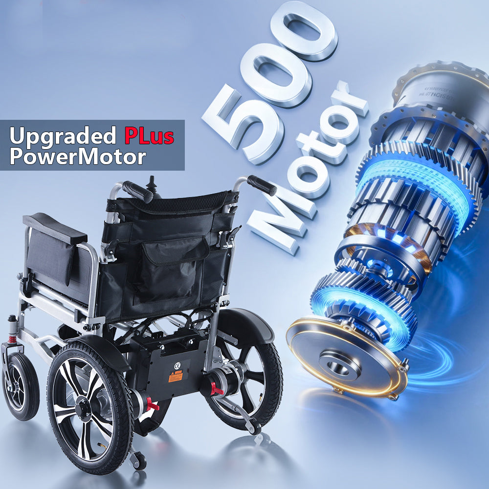 52cm Widen Seat Lightweight Foldable Electric Wheelchair All Terrain Power Wheel Chair for Adults, Seniors, Elderly - COOLBABY