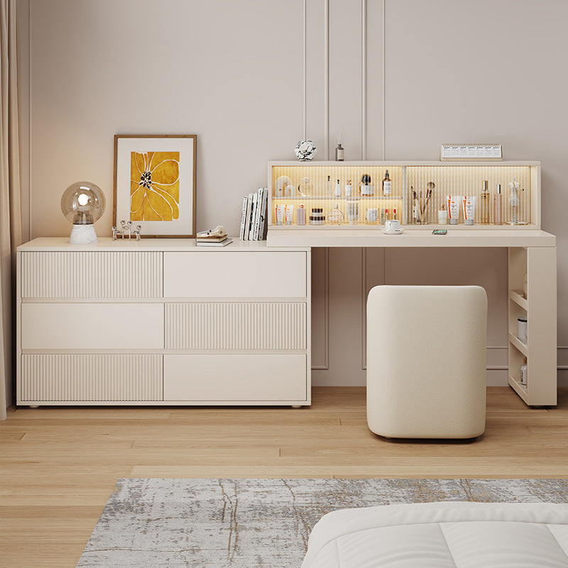 COOLBAY Lacquered solid wood dressing table bedroom modern simple makeup table bucket cabinet one light luxury senior sense makeup table - COOLBABY