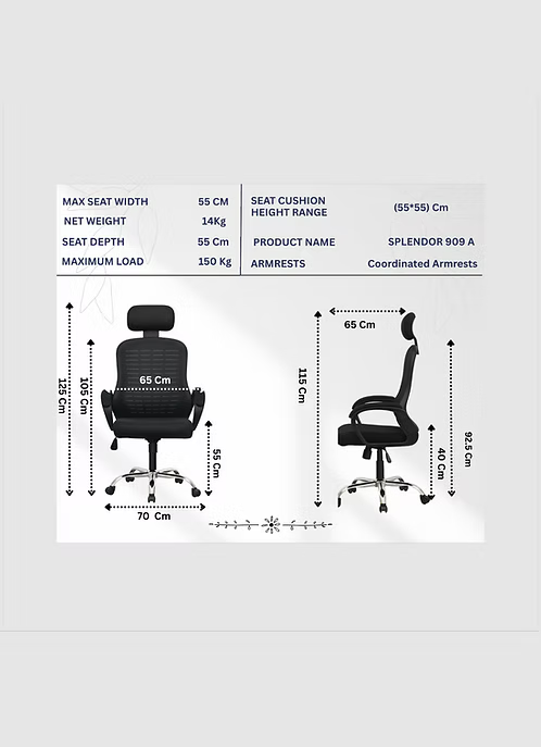 Ergonomic Mesh Office Chair with Lumbar Support & Adjustable Height – High Density Foam Seat, Fixed Armrests, Black