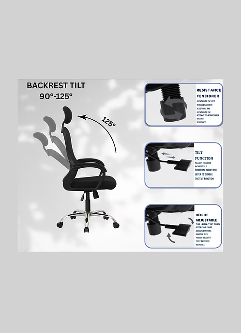 Ergonomic Mesh Office Chair with Lumbar Support & Adjustable Height – High Density Foam Seat, Fixed Armrests, Black