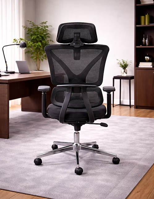 Desk Chair Office Chair for Home – Height Adjustable High Back Mesh Ergonomic Computer Chair with Lumbar Support, Headrest & Swivel Executive Design, Black