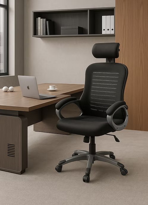 Ergonomic Mesh Office Chair with Lumbar Support & Adjustable Height – High Density Foam Seat, Fixed Armrests, Black