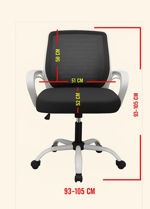 Ergonomic Mesh Office Chair with White Frame, Adjustable Height, High-Density Foam Seat & Fixed Armrests