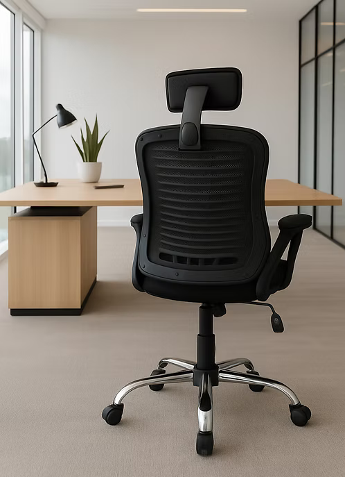 Ergonomic Mesh Office Chair with Lumbar Support & Adjustable Height – High Density Foam Seat, Fixed Armrests, Black