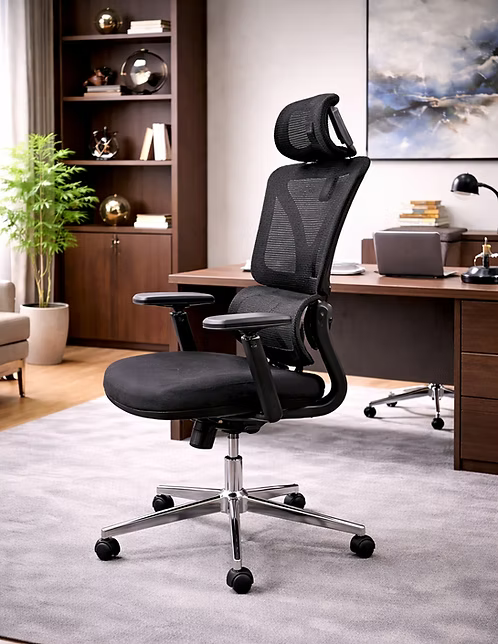 Desk Chair Office Chair for Home – Height Adjustable High Back Mesh Ergonomic Computer Chair with Lumbar Support, Headrest & Swivel Executive Design, Black