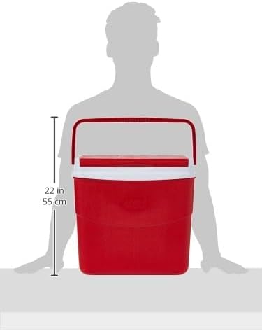 20L Plastic Picnic Cooler Icebox Lunchbox Red & White – Portable Insulated Cooler with 5-Day Ice Retention