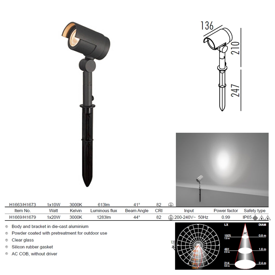 Spike Light 20W IP65 - Black - COOLBABY