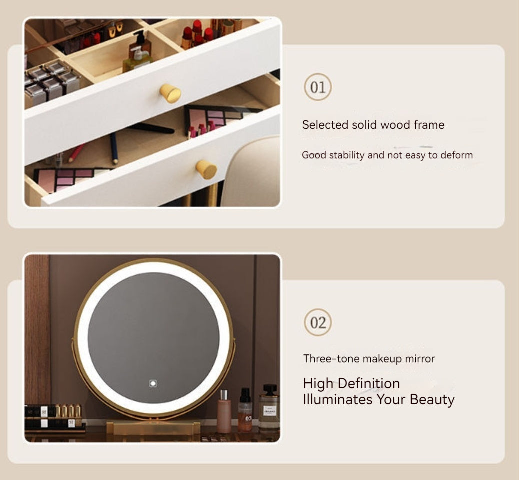 Modern Solid Wood Makeup Vanity Table Set with Smart Mirror and LED Lighting - COOLBABY