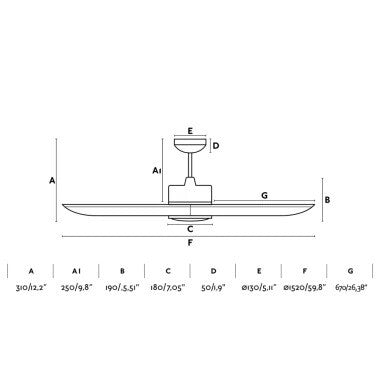 Dark Brown Ceiling Fan Ø152cm Light Integrated And Remote Control Included - COOLBABY