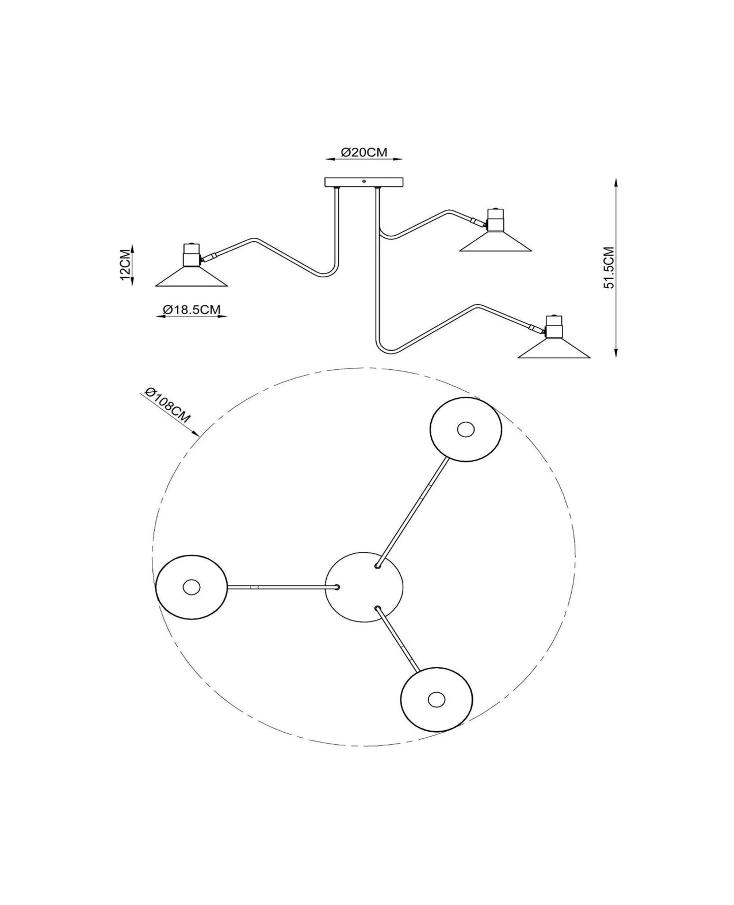 High-Quality Metal Ceiling Light 3xE14 Black/Brass - COOLBABY