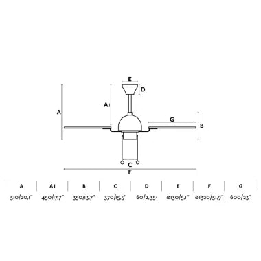 Ceiling Fan Ø132cm With Pull Chain, 4 Blades, 220-240 VAC, 50Hz - COOLBABY