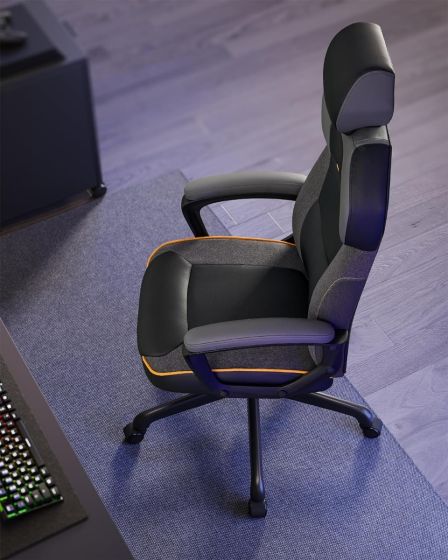 Office/Gaming Chair, Adjustable Height, PU and Cotton Linen Surface, Adjustable Headrest, Padded Armrests, Reclining Backrest - Black - COOLBABY
