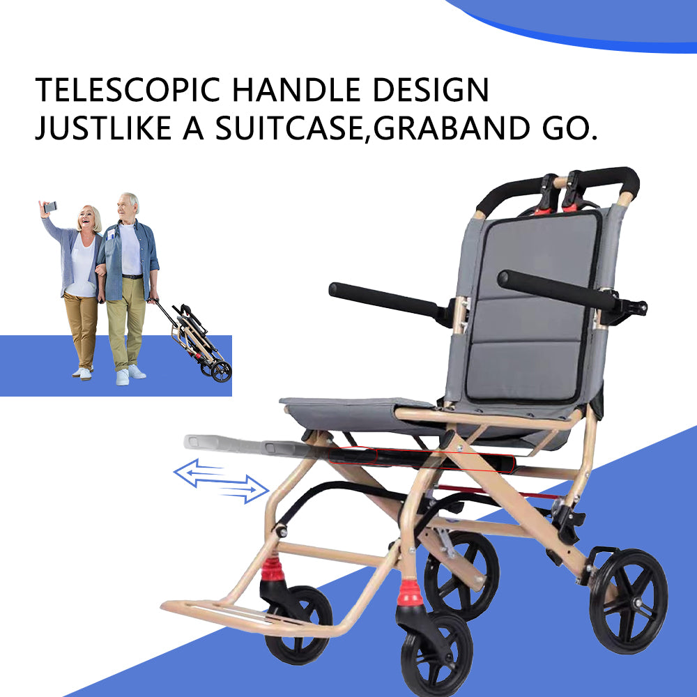 Manual Wheelchair Lightweight Foldable Transport Wheelchair Travel Wheelchair Support 220lbs with Telescopic Handle - COOLBABY