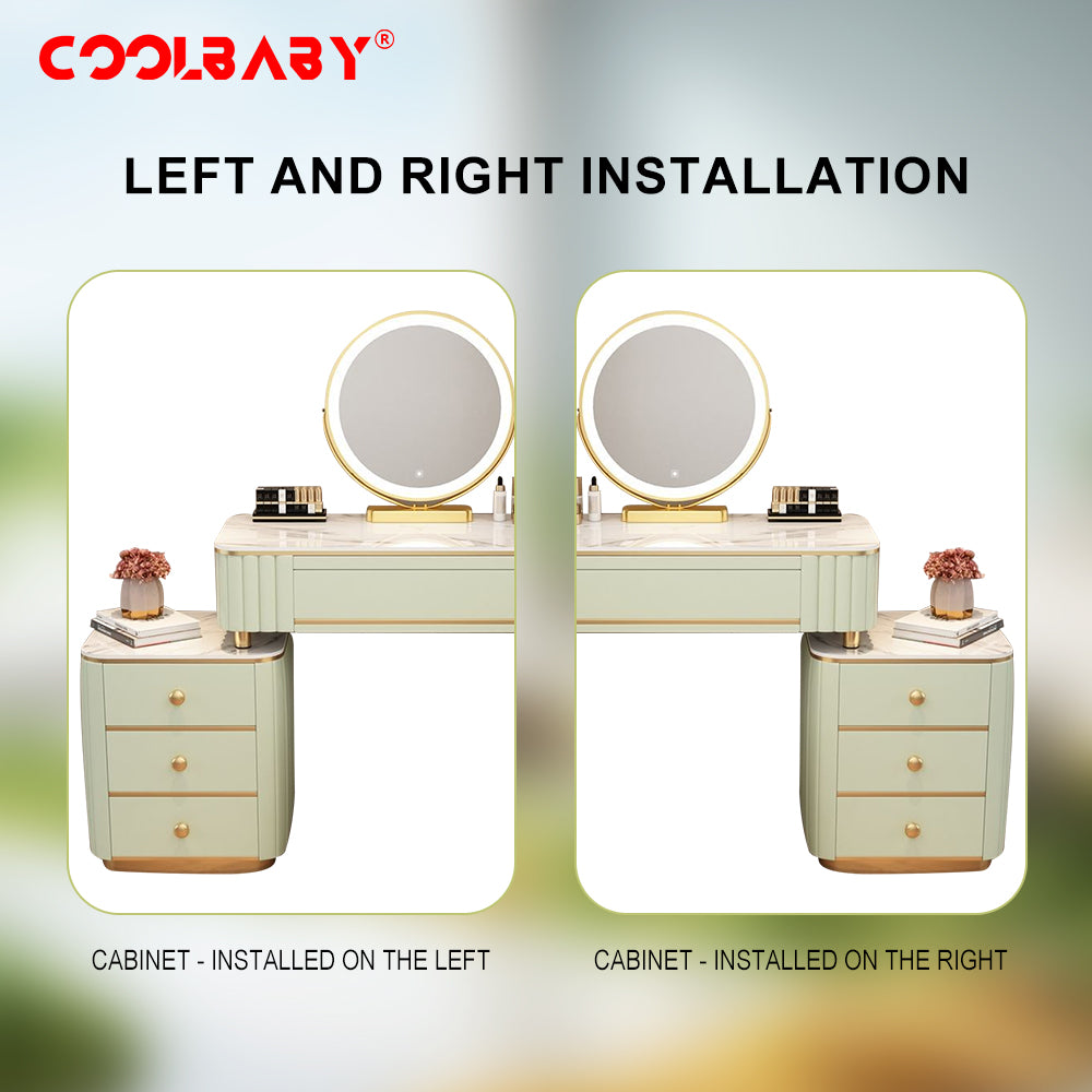 COOLBABY Mint Green Vanity Table Set with LED Mirror and Chair_Elegant Solid Wood Dressing Table - COOLBABY