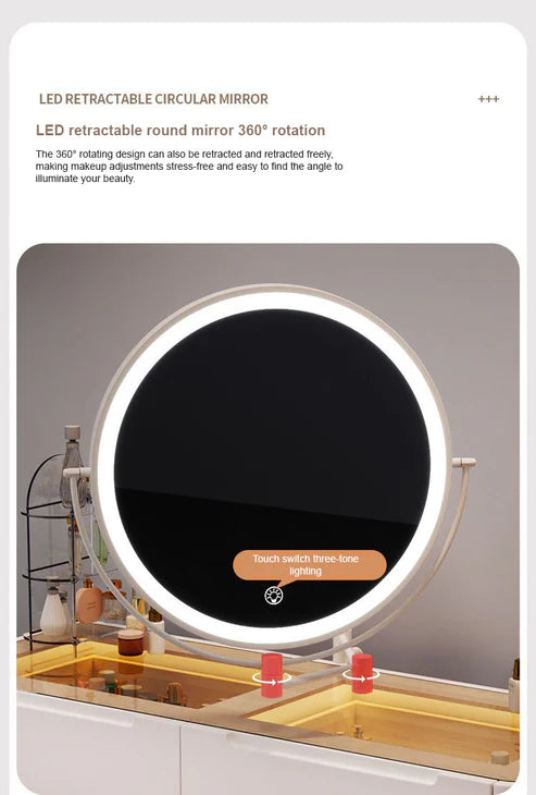 Modern Dressing Table with LED Mirror & Chair | Sleek Vanity Set for Makeup & Grooming - COOLBABY
