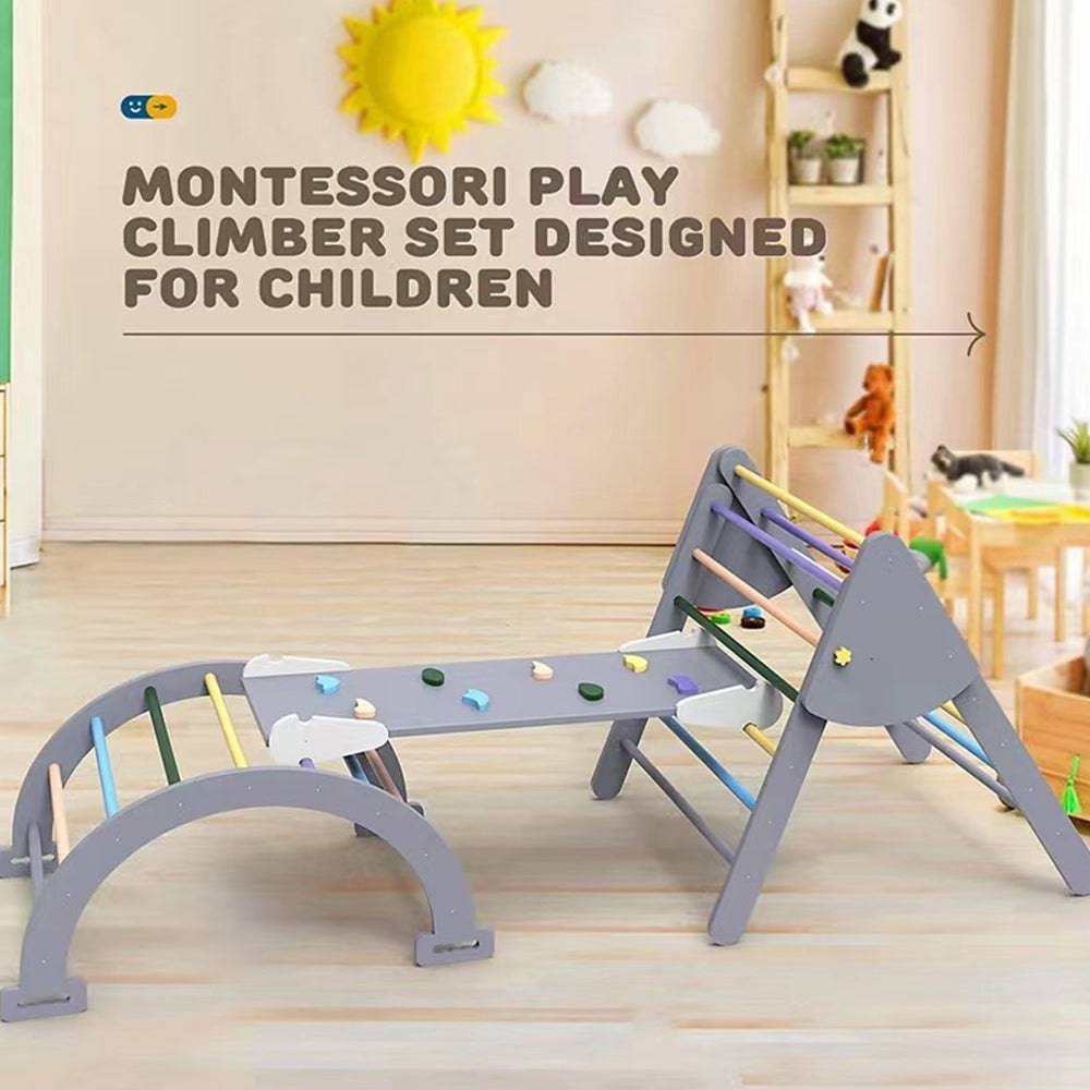 COOLBABY Wooden Climbing Triangle Foldable Climbing Triangle Ladder Toy with Slide and Climbing Arch Indoor Outdoor Playground Toddler Climbing Toy - COOL BABY